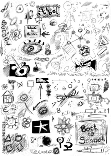Back to school  doodle school symbols isolated on white