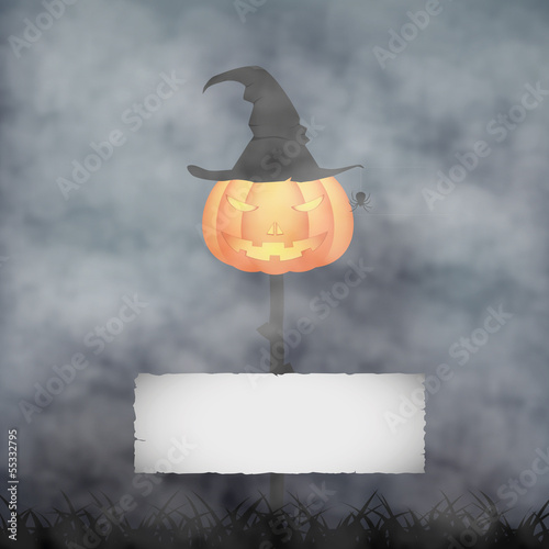 Halloween pumpkin in fog