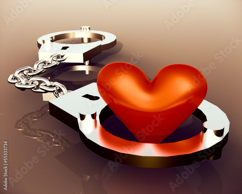 Love heart in handcuffs - conceptual illustration about bonds