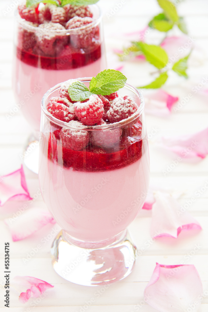 Raspberry dessert panna cotta, selective focus. Raspberry dessert panna cotta, selective focus.