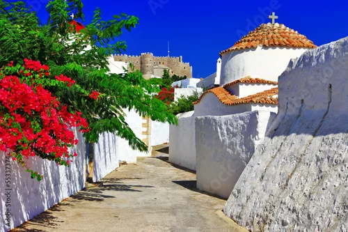 Obraz religious Greece.Patmos island. churches and monastery