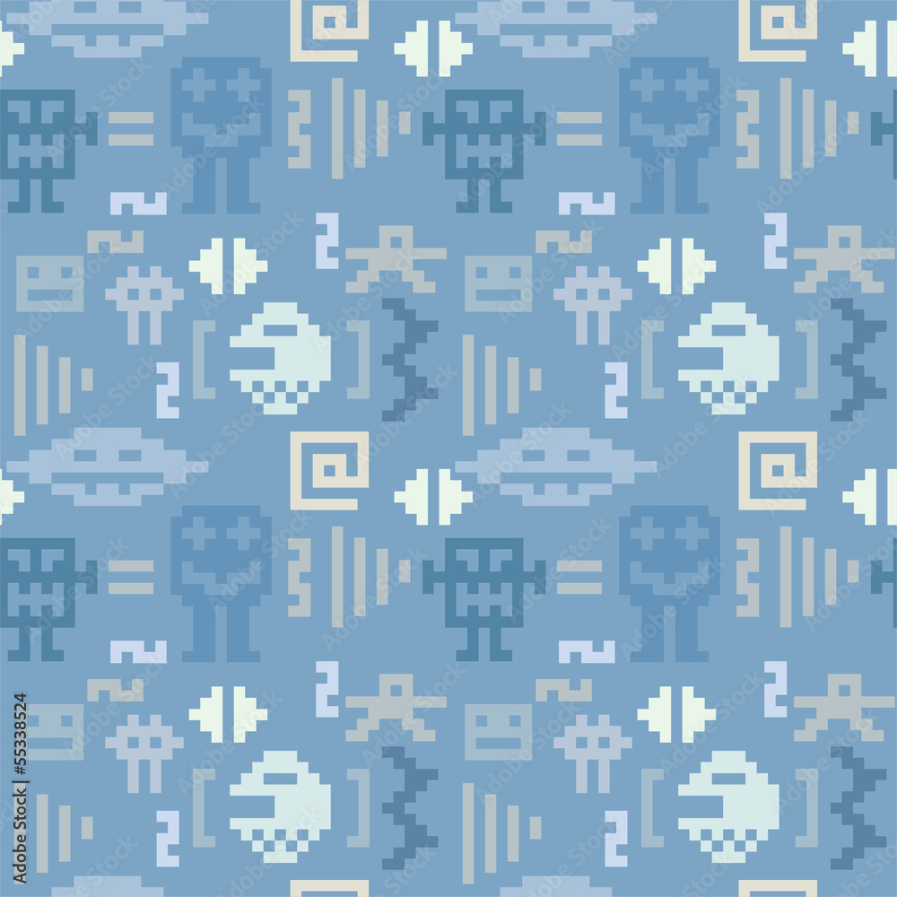 Blue pixel monster seamless pattern Blue pixel monster seamless pattern