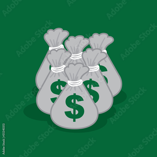 Pile of money bags green background