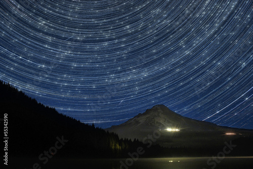 Star Trails and Perseid Media Shower Over Mount Hood photo