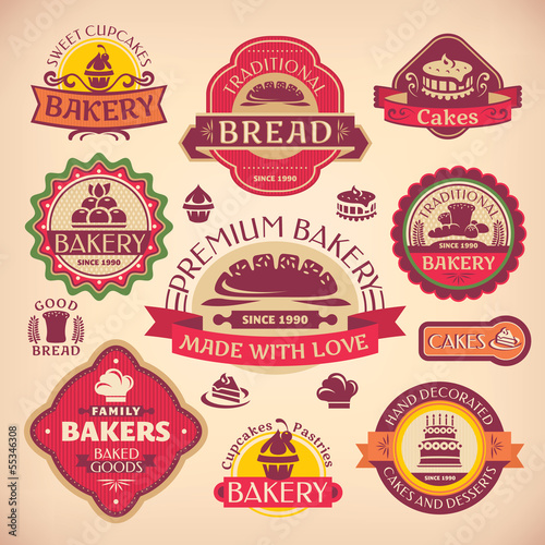 Set of vector vintage various bakery labels