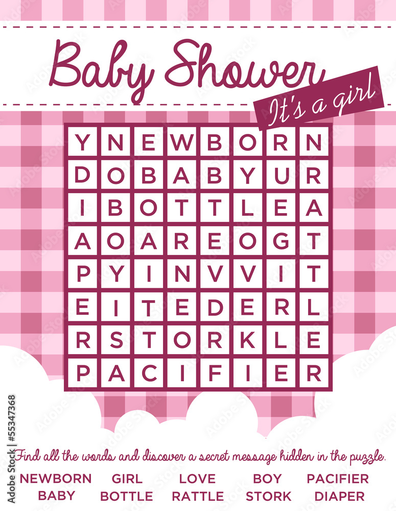 Baby Girl Shower Invitation with Word Puzzle