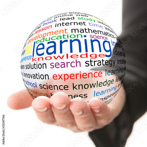 Transparent ball with inscription learning in a hand