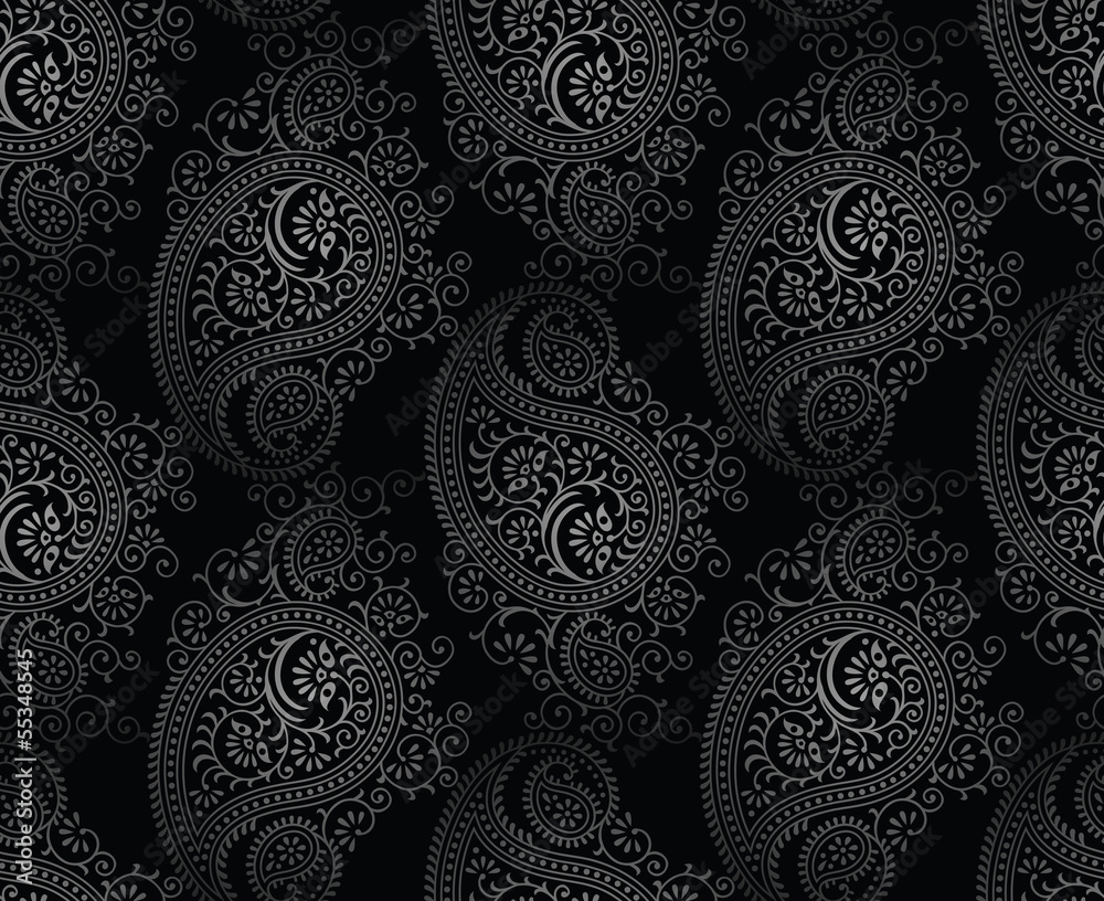 Seamless royal black paisley background Stock Vector | Adobe Stock