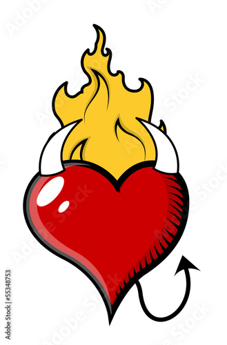 Devil Heart with Fire - Vector Illustration