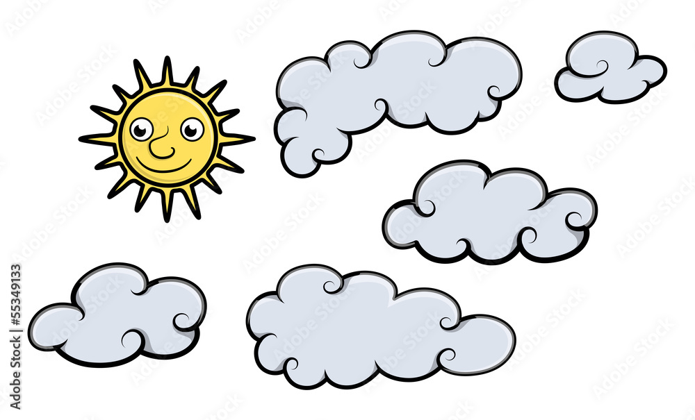 Sun and Clouds - Cartoon Vector Illustration Sun and Clouds - Cartoon Vector Illustration