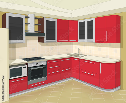 kitchen interior with furniture vector illustration EPS10.