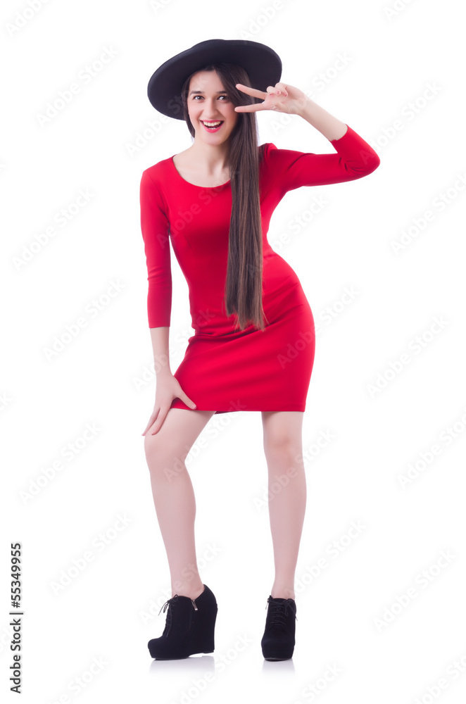 Model wearing fashionable clothing on white Model wearing fashionable clothing on white
