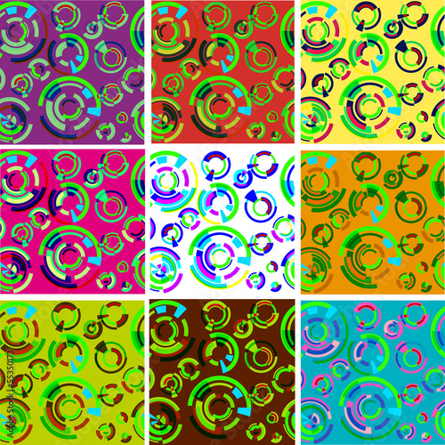 9 of seamless patterns. Bright and colorful print. EPS 10