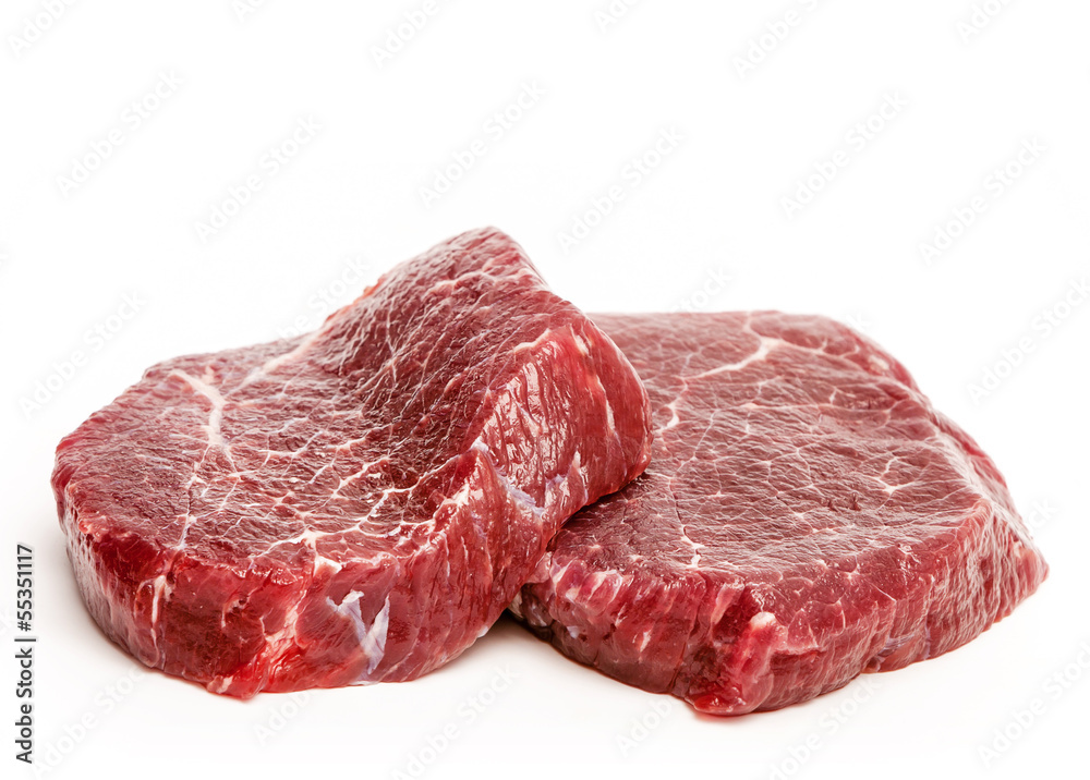 Raw fresh beef on white background