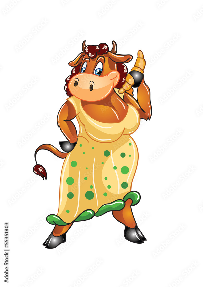 Fototapeta premium Funny cartoon cow with croissant