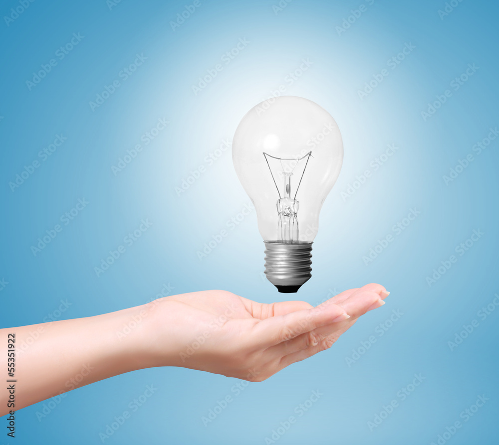 bulb light on a hand bulb light on a hand