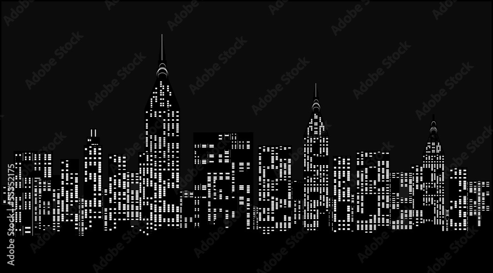 Modern city at night - vector illustration.