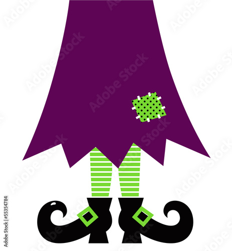 Retro Halloween witch legs isolated on white ( green and purple