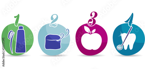 Healthy teeth tips Brush, floss, healthy food, dental visit