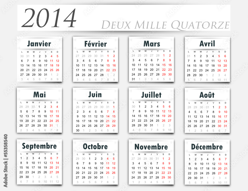 Calendrier 2014 blanc Calendrier 2014 blanc
