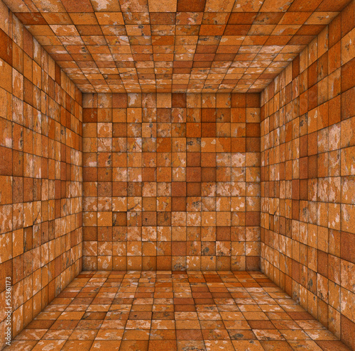 grunge tile mosaic empty space room orange © johnjohnson