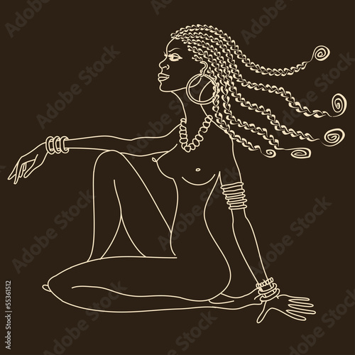 Silhouette of beautiful African tribal nude girl