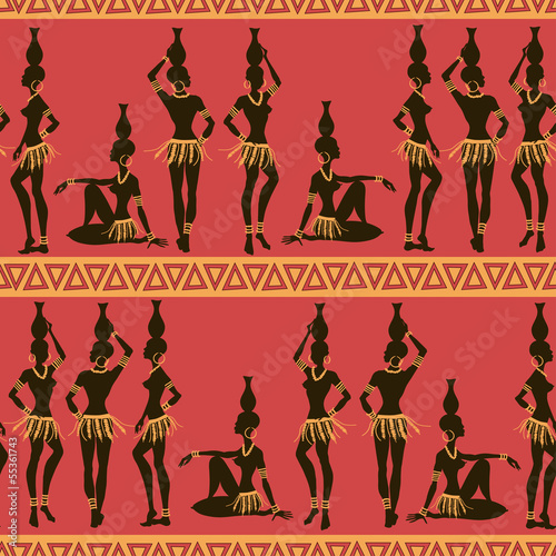 Seamless pattern of African seminude girls