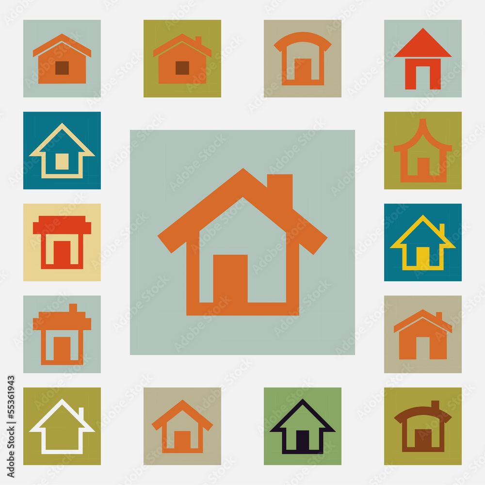 houses vector icons set vintage color