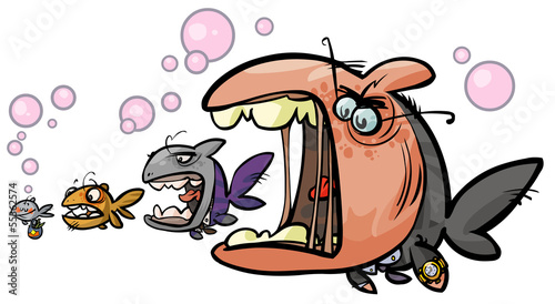 Big fish Cartoon allegory.