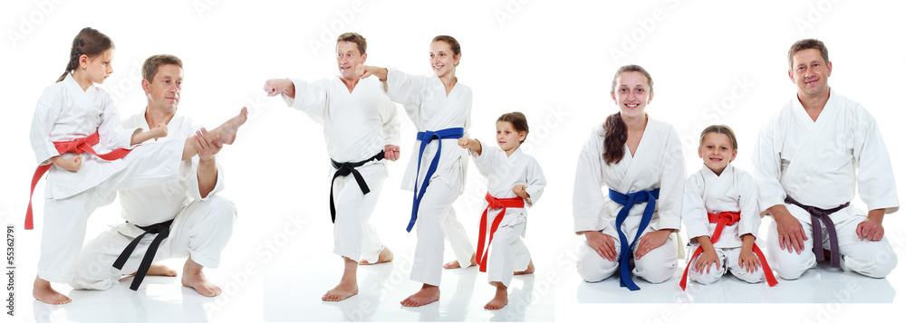 Wall murals Family karate athletes shows on the white background collage -  