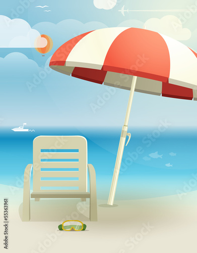 Beach landcape with chair and umbrella