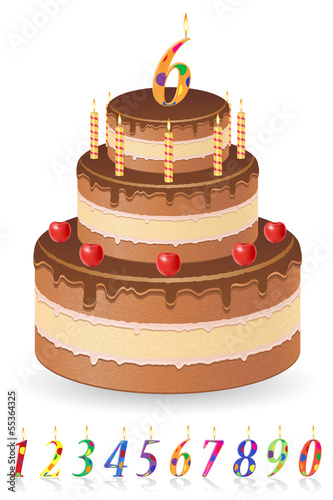 chocolate birthday cake with numbers of age vector illustration