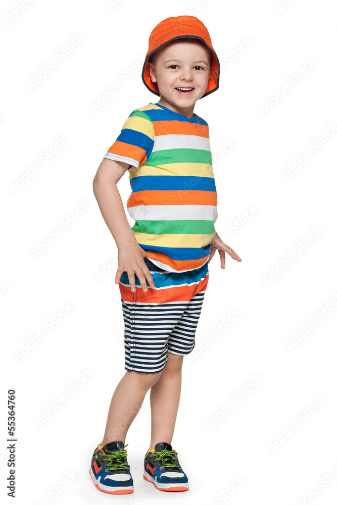 Fashion smiling boy on the white