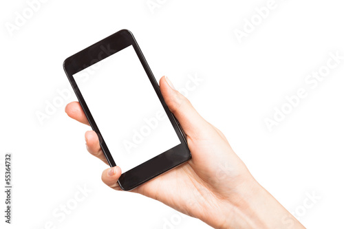 Hands holding smart phones isolated