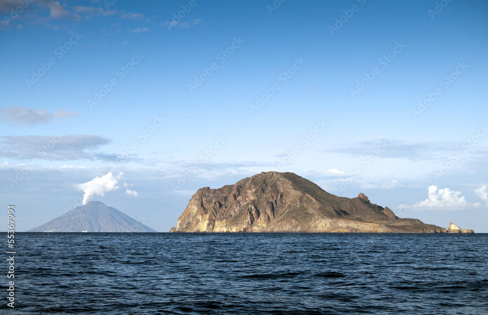 View from sailing boat, Stromboli at the left.