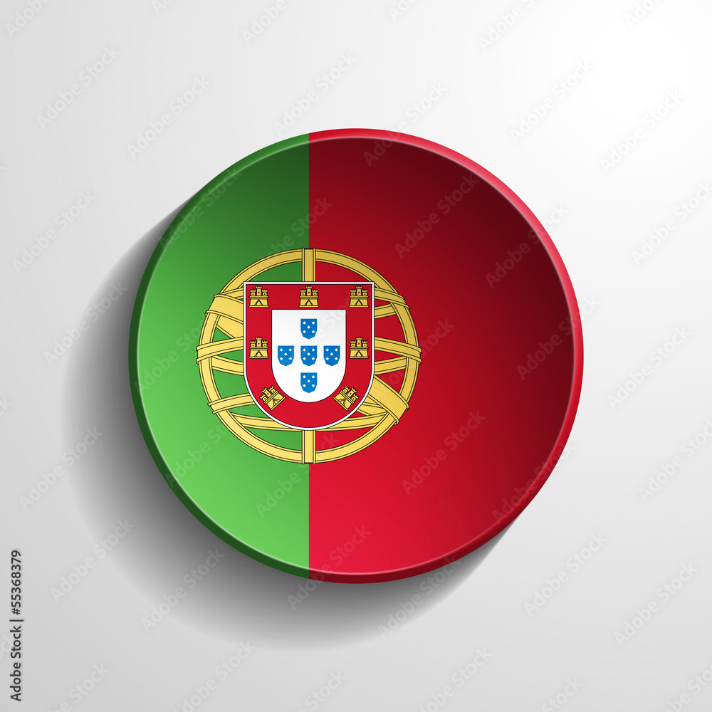 Portugal 3d Round flag button on white Portugal 3d Round flag button on white