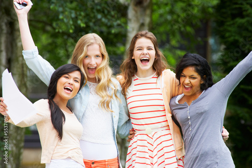 Four Teenage Girls Celebrating Successful Exam Results