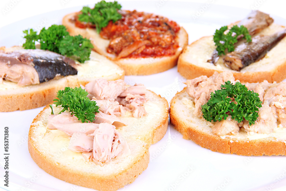 Tasty sandwiches with tuna and cod liver sardines different