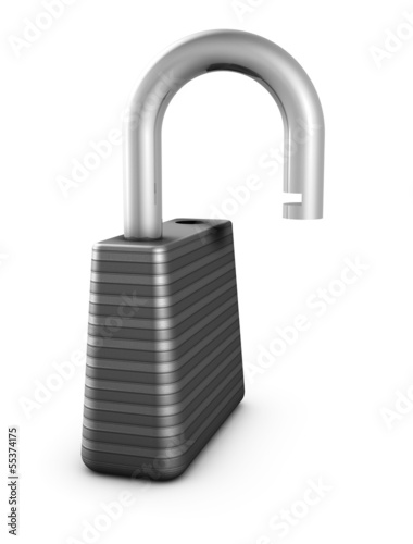 Gray open lock isolated on white background