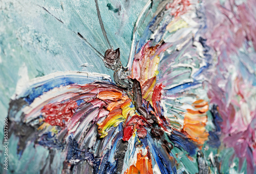 closeup fragment of oil painting butterfly