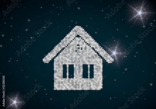 3d render of a glowing house symbol glittering on night sky