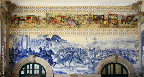 Tableau sur toile Azulejo at São Bento Railway Station, Porto, Portugal