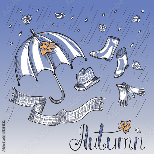 Sketch of autumn clothes and accessories