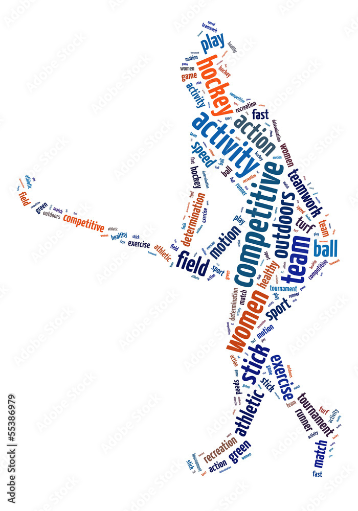 Words illustration of a woman playing field hockey
