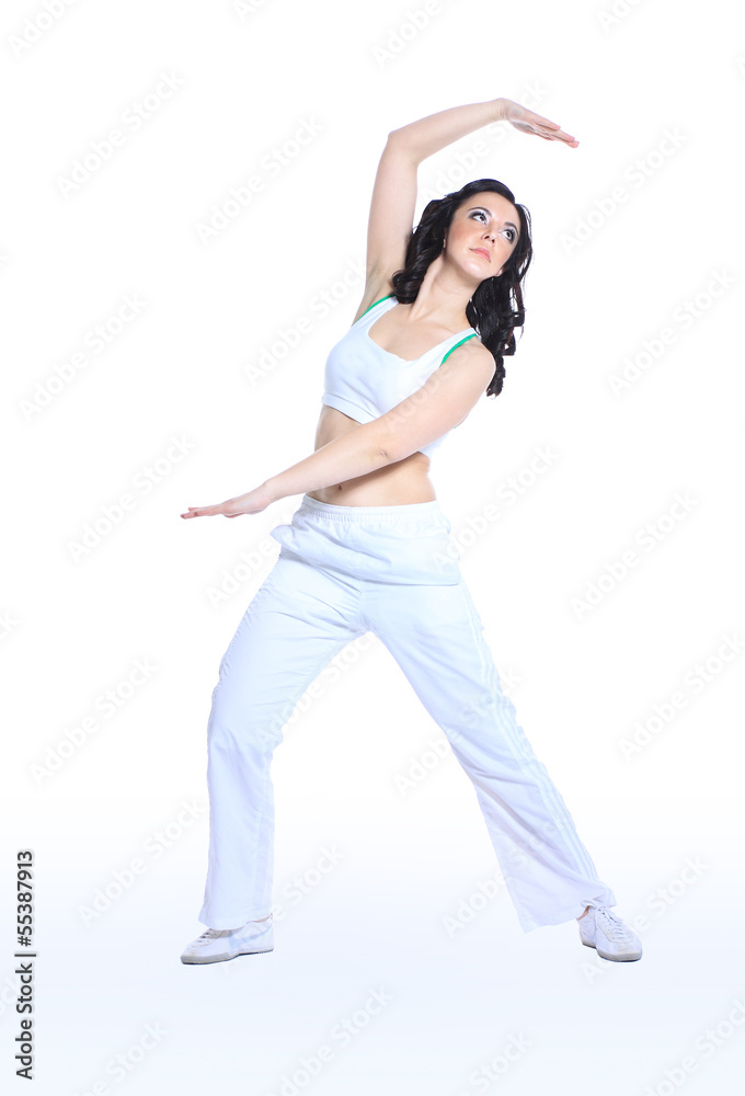 young woman in yoga pose on isolated white background young woman in yoga pose on isolated white background