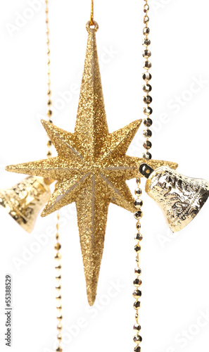 Golden christmas star and bells.