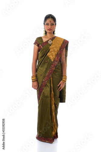 traditional south indian tamil woman with isolated white backgro