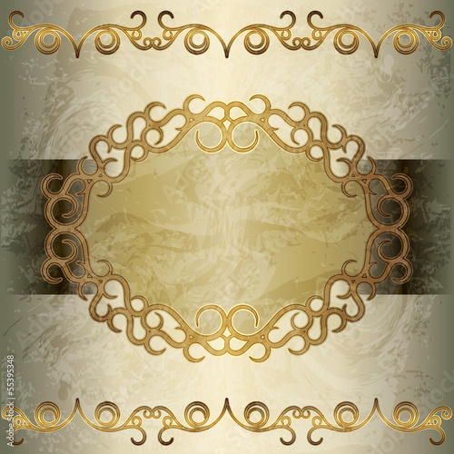Vintage golden frame on grunge background