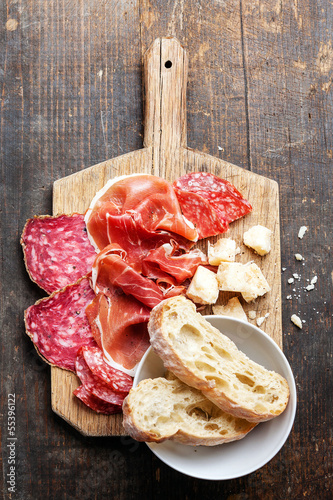 Quadro em tela Snack ham, salami and cheese