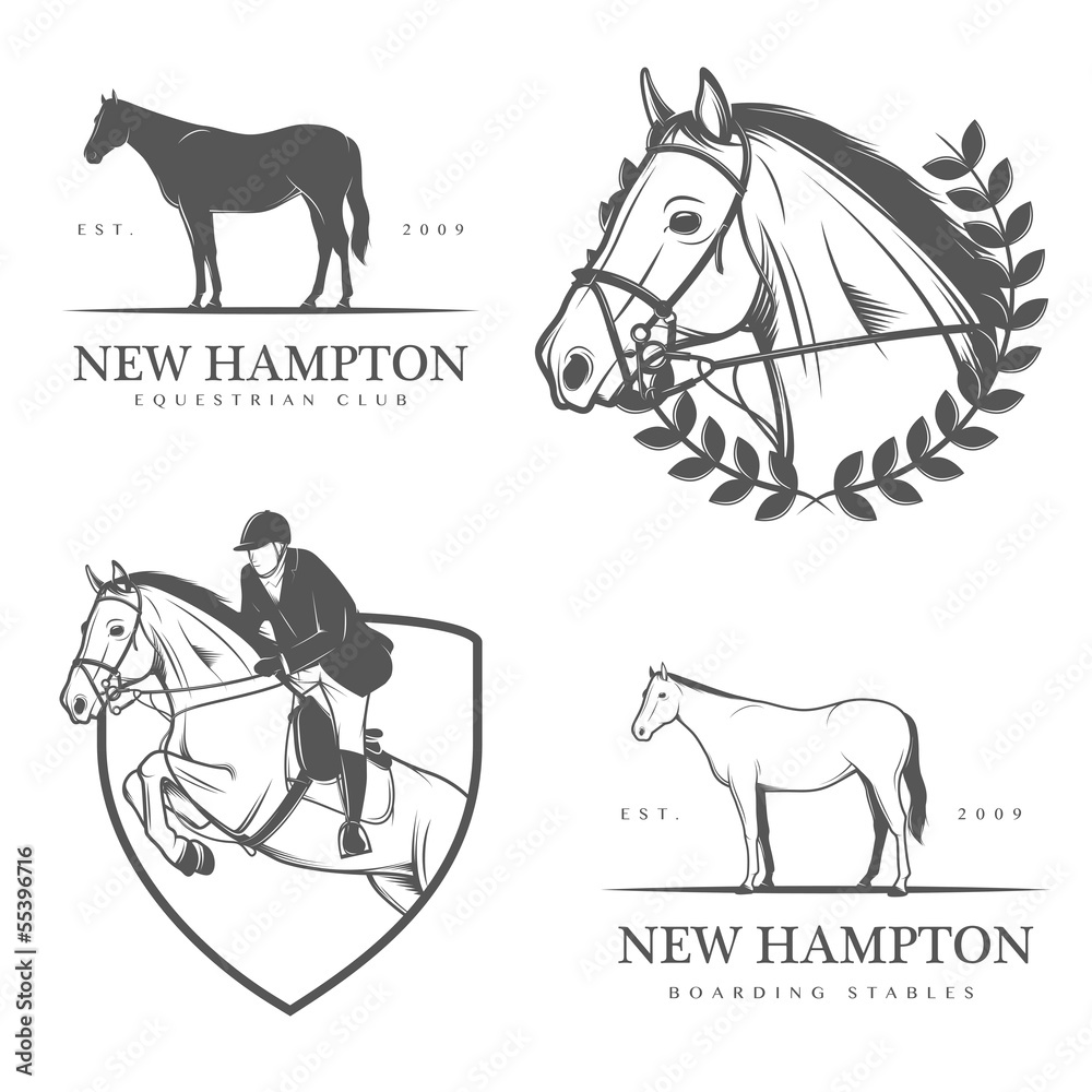 Set of equestrian stables labels and badges - obrazy, fototapety, plakaty 